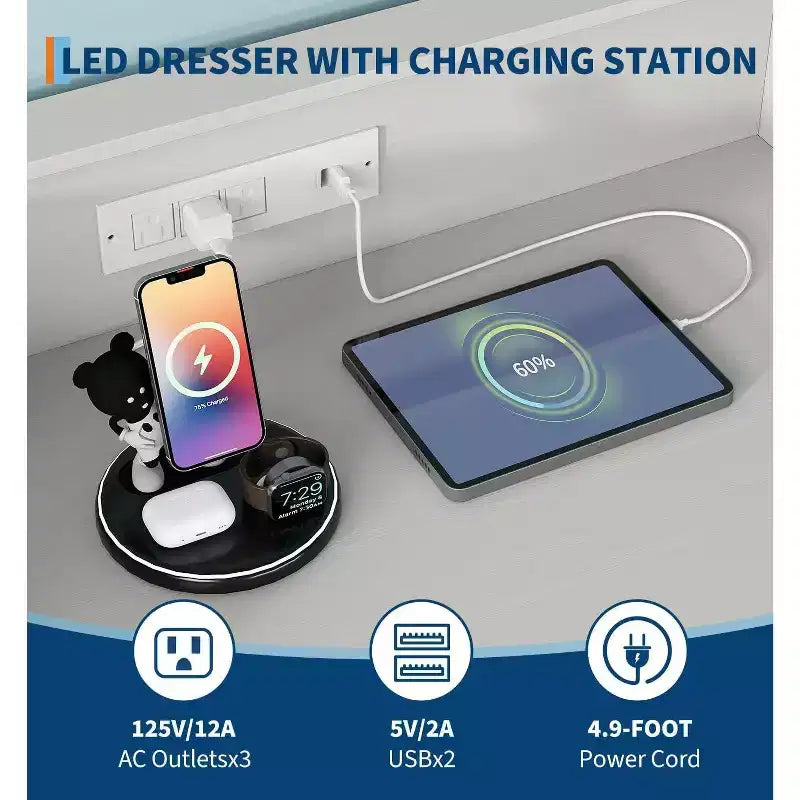 COZONY Cassettiera Intelligente a 4 Cassetti con LED RGB e Ricarica Wireless, Cassettiera Controllata da App per Camera da Letto e Soggiorno