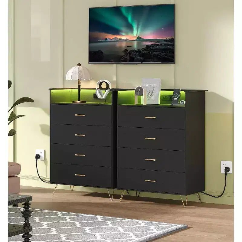 COZONY Cassettiera Intelligente a 4 Cassetti con LED RGB e Ricarica Wireless, Cassettiera Controllata da App per Camera da Letto e Soggiorno