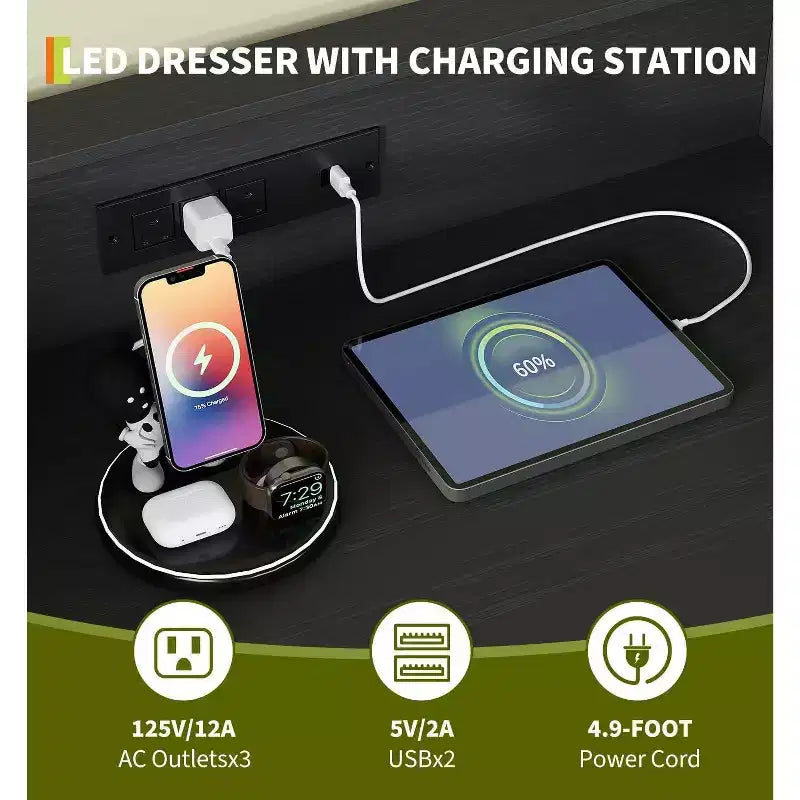 COZONY Cassettiera Intelligente a 4 Cassetti con LED RGB e Ricarica Wireless, Cassettiera Controllata da App per Camera da Letto e Soggiorno