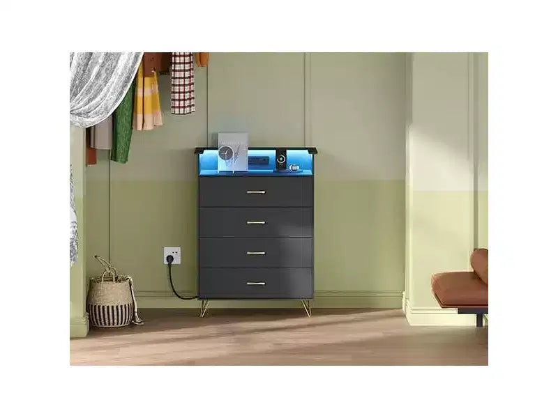 COZONY Cassettiera Intelligente a 4 Cassetti con LED RGB e Ricarica Wireless, Cassettiera Controllata da App per Camera da Letto e Soggiorno