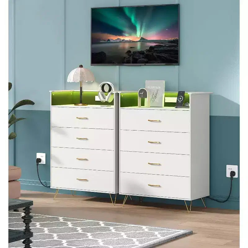 COZONY Cassettiera Intelligente a 4 Cassetti con LED RGB e Ricarica Wireless, Cassettiera Controllata da App per Camera da Letto e Soggiorno