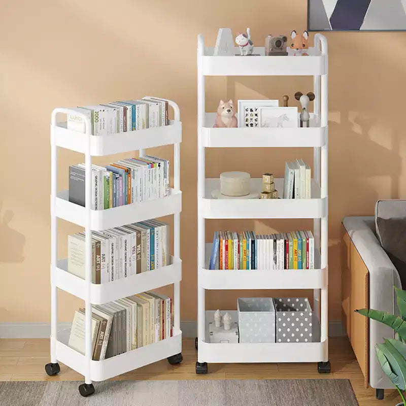 Carrello portaoggetti a 5 ripiani su ruote, carrello multiuso in plastica scorrevole con maniglia, scaffale mobile, unità di scaffalatura stretta