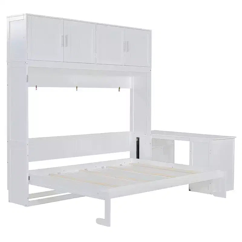Letto a scomparsa moderno Luxystar queen size con meccanismo idraulico, scrivania e 2 armadietti