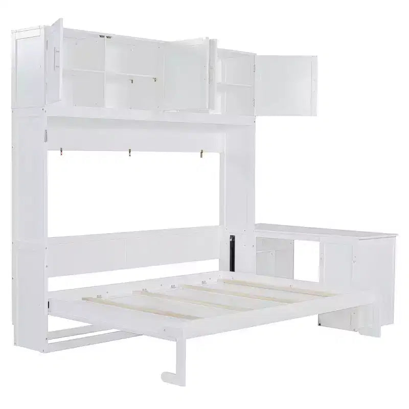 Letto a scomparsa moderno Luxystar queen size con meccanismo idraulico, scrivania e 2 armadietti