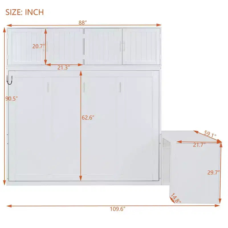 Letto a scomparsa moderno Luxystar queen size con meccanismo idraulico, scrivania e 2 armadietti