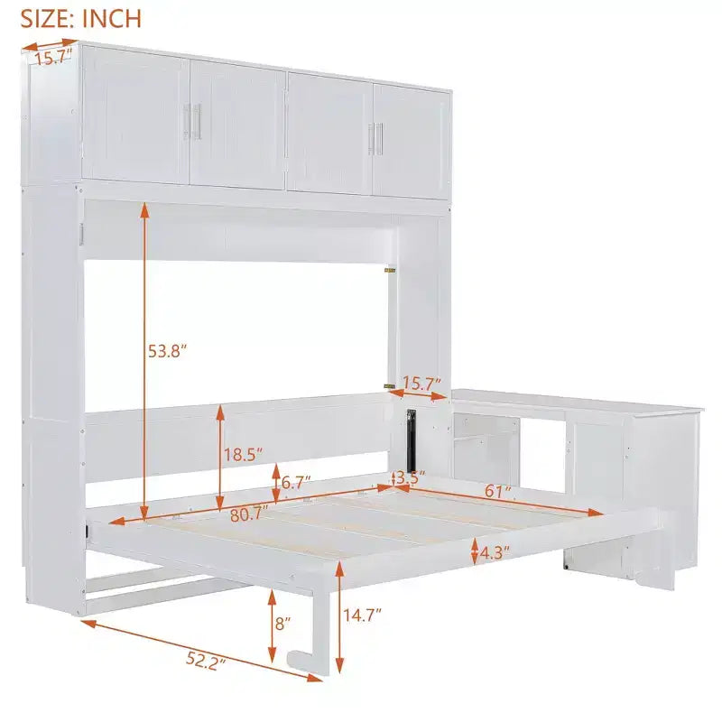 Letto a scomparsa moderno Luxystar queen size con meccanismo idraulico, scrivania e 2 armadietti