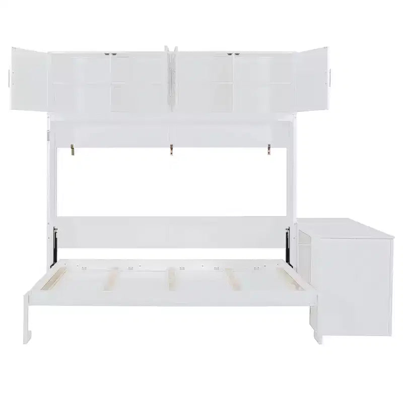 Letto a scomparsa moderno Luxystar queen size con meccanismo idraulico, scrivania e 2 armadietti