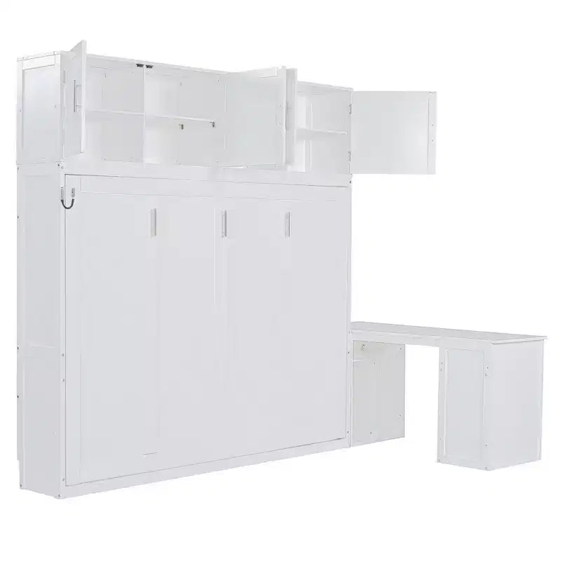 Letto a scomparsa moderno Luxystar queen size con meccanismo idraulico, scrivania e 2 armadietti