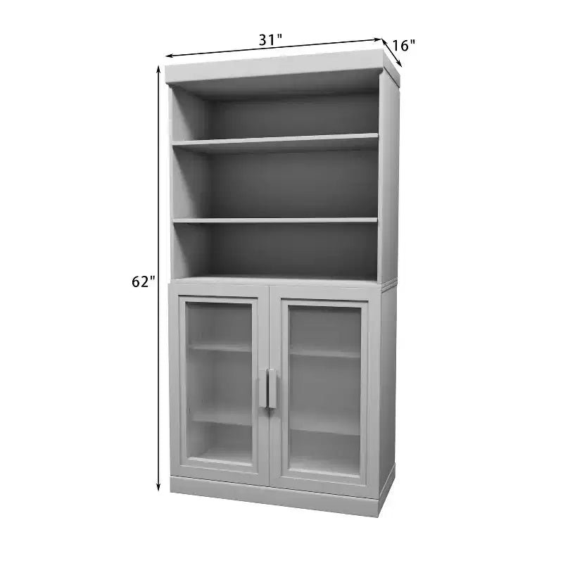 Mobile Bagno Alto 62 cm Nero con Combinazione di Ripiani Regolabili e 2 Ante in Vetro, Ripostiglio Aperto per Bagno Lavanderia