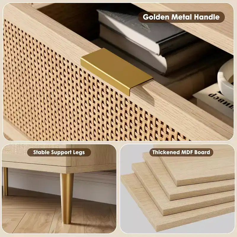Cassettiera in Rattan a 6 Cassetti, Armadio Moderno Alto con Spazio Contenitivo Profondo, Comò Grande con Piano Ampio, Cassettiera in Legno per Camera da Letto, Soggiorno, Ingresso