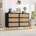 Rattan Dresser with 6 Drawers,Tall Modern Closet with Deep Storage,Large Chest of Drawer with Wide Top,Wooden Dresser for Bedroom,Living Room,Hallway
