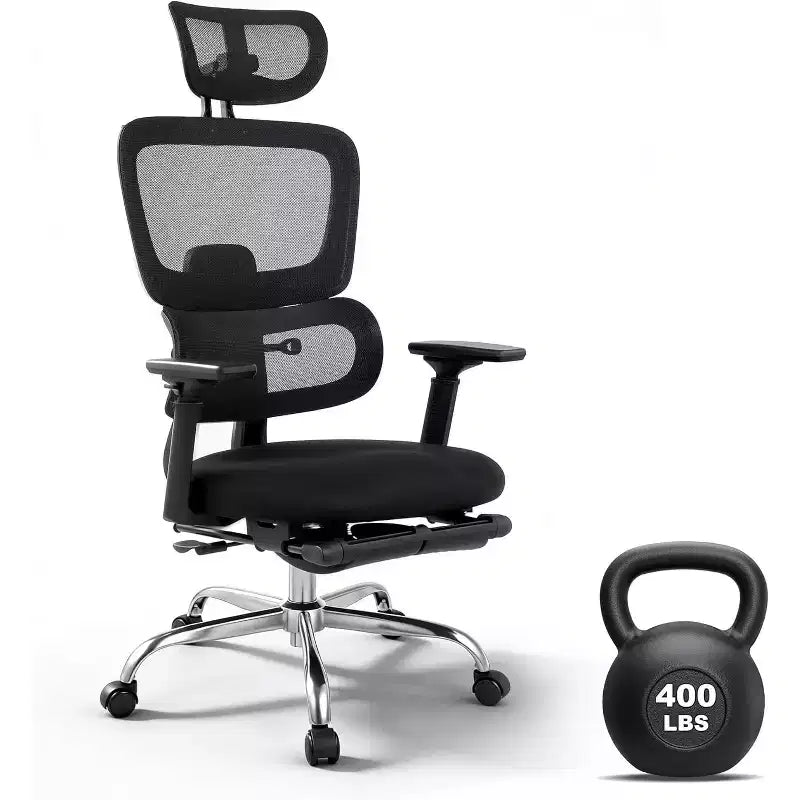 Ergonomic Mesh Office Chair, Adjustable Lumbar High Back Desk Chair 300lbs, 4D Flip-Up Arms, Swivel Rolling Computer Seating for Long Desk Work