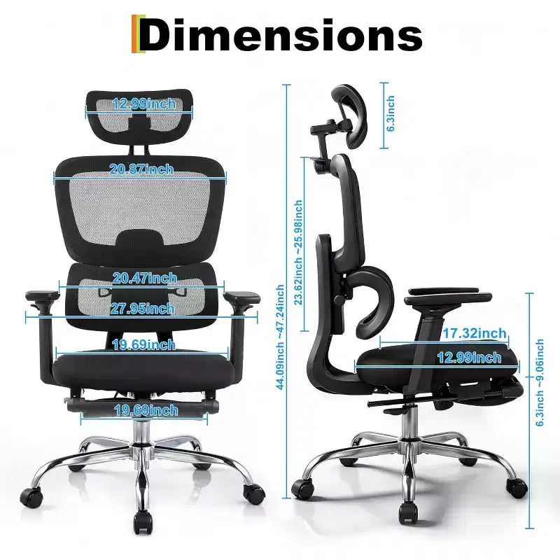 Sedia da Ufficio Ergonomica in Rete, Sedia da Scrivania con Schienale Alto e Supporto Lombare Regolabile 300 libbre, Braccioli Ribaltabili 4D, Seduta Girevole con Rotelle per Lunghe Ore di Lavoro al Computer
