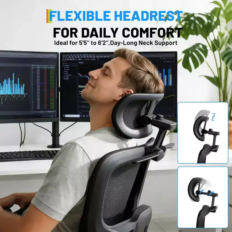 Sedia da Ufficio Ergonomica in Rete, Sedia da Scrivania con Schienale Alto e Supporto Lombare Regolabile 300 libbre, Braccioli Ribaltabili 4D, Seduta Girevole con Rotelle per Lunghe Ore di Lavoro al Computer