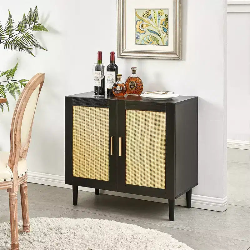 Credenza Buffet con Ripostiglio, Armadietto in Rattan con Ante e Ripiani Regolabili, Credenza Moderna per Ingresso Soggiorno