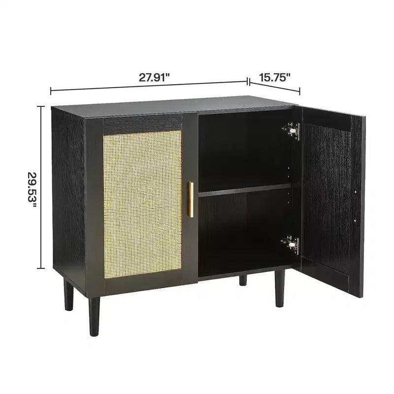 Credenza Buffet con Ripostiglio, Armadietto in Rattan con Ante e Ripiani Regolabili, Credenza Moderna per Ingresso Soggiorno