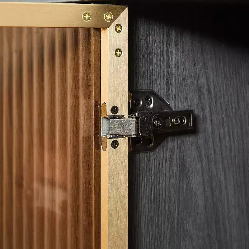 JVNOXK Mobile TV ondulato da 162 cm con armadietto a strisce verticali e vetrina in vetro, adatto per soggiorno/camera da letto, Nero