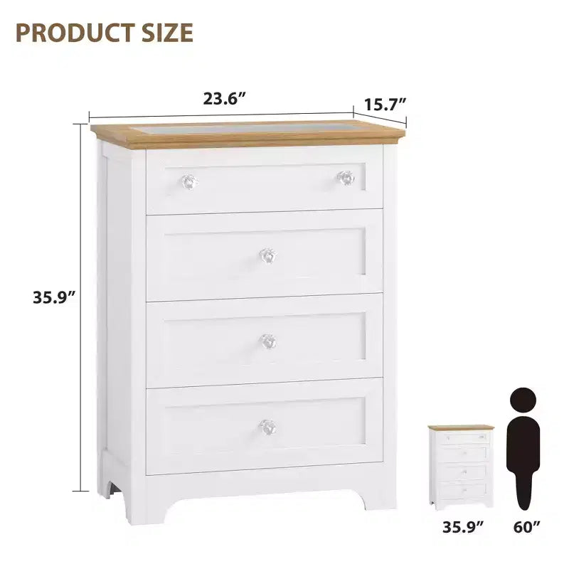 Comò in legno a 4 cassetti per camera da letto con luce, mobile contenitore in legno, cassettiera, cassetti organizer per soggiorno, corridoio, armadio