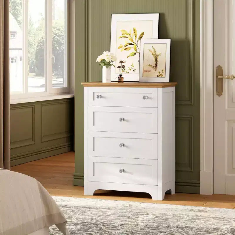 Comò in legno a 4 cassetti per camera da letto con luce, mobile contenitore in legno, cassettiera, cassetti organizer per soggiorno, corridoio, armadio