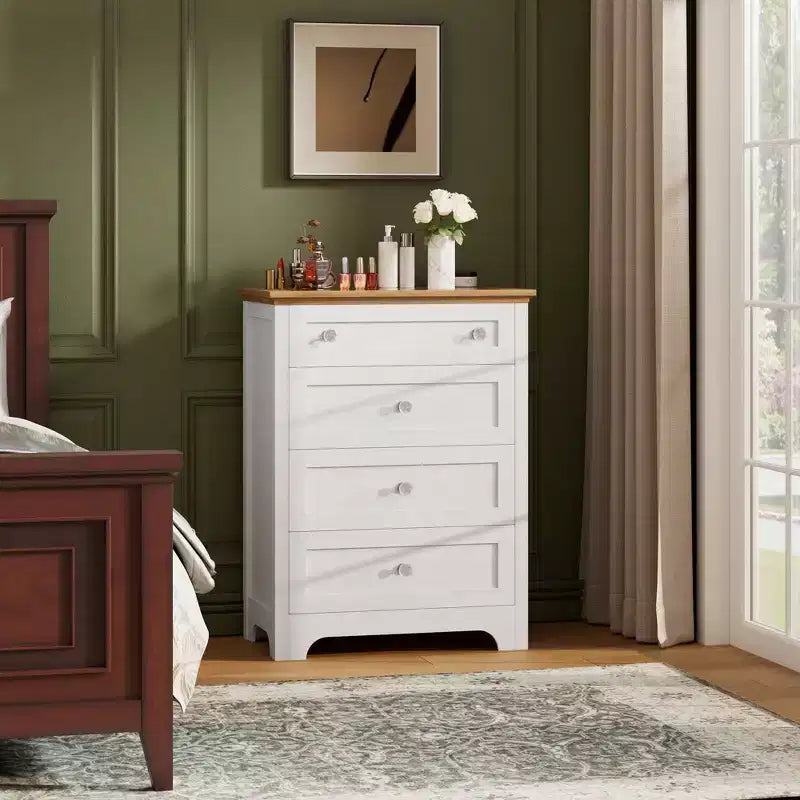 Comò in legno a 4 cassetti per camera da letto con luce, mobile contenitore in legno, cassettiera, cassetti organizer per soggiorno, corridoio, armadio