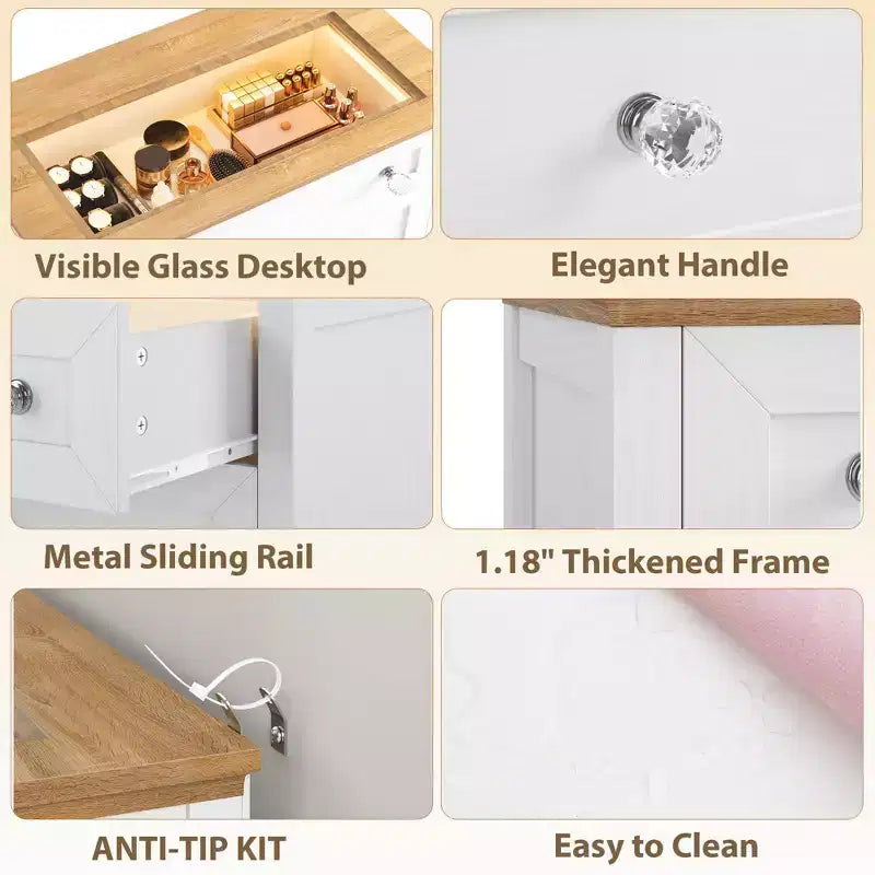 Comò in legno a 4 cassetti per camera da letto con luce, mobile contenitore in legno, cassettiera, cassetti organizer per soggiorno, corridoio, armadio