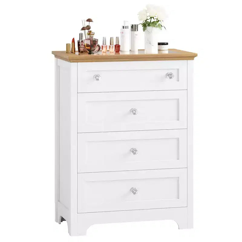 Comò in legno a 4 cassetti per camera da letto con luce, mobile contenitore in legno, cassettiera, cassetti organizer per soggiorno, corridoio, armadio