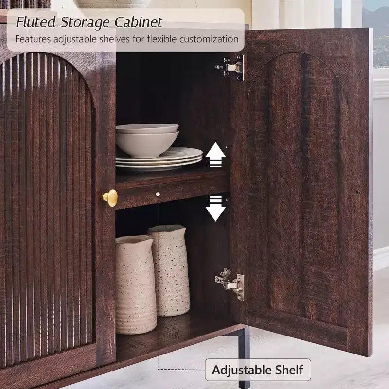 Mobiletto da Bagno con Ante, Armadietto Autoportante a Colonna con Ante Scanalate e Ripiani Regolabili, Mobile Contenitore Moderno