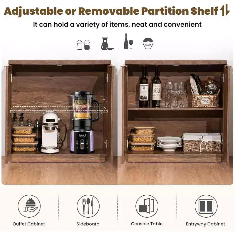 Hommpa 31 Mobiletto Credenza a 2 Ante in Rattan, Organizer Multiuso per Sala da Pranzo