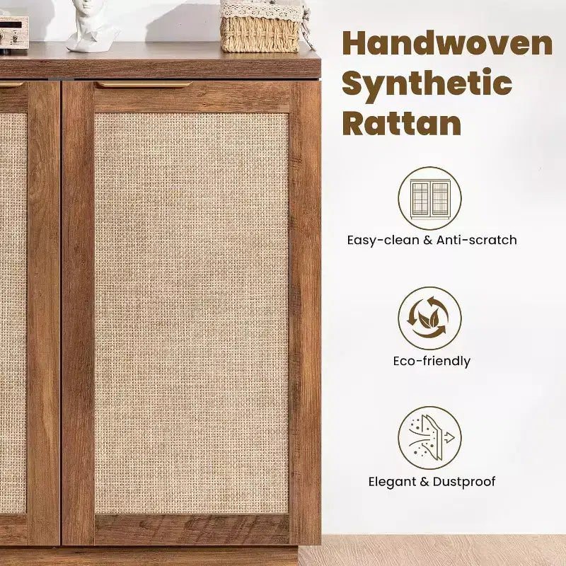 Hommpa 31 Mobiletto Credenza a 2 Ante in Rattan, Organizer Multiuso per Sala da Pranzo