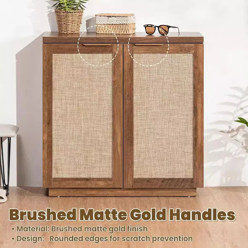 Hommpa 31 Mobiletto Credenza a 2 Ante in Rattan, Organizer Multiuso per Sala da Pranzo