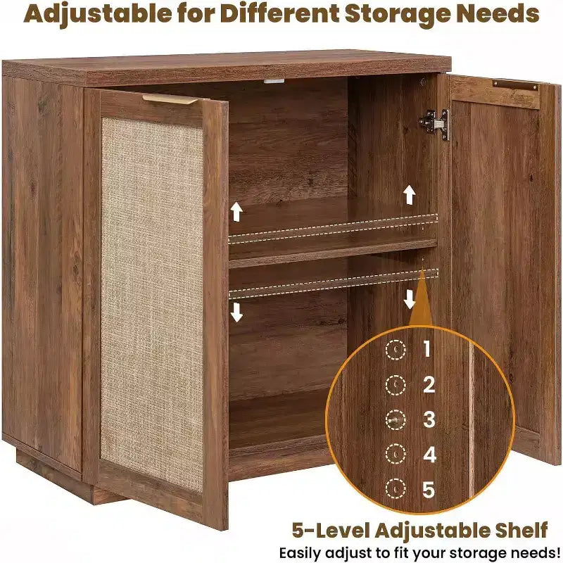Hommpa 31 Mobiletto Credenza a 2 Ante in Rattan, Organizer Multiuso per Sala da Pranzo