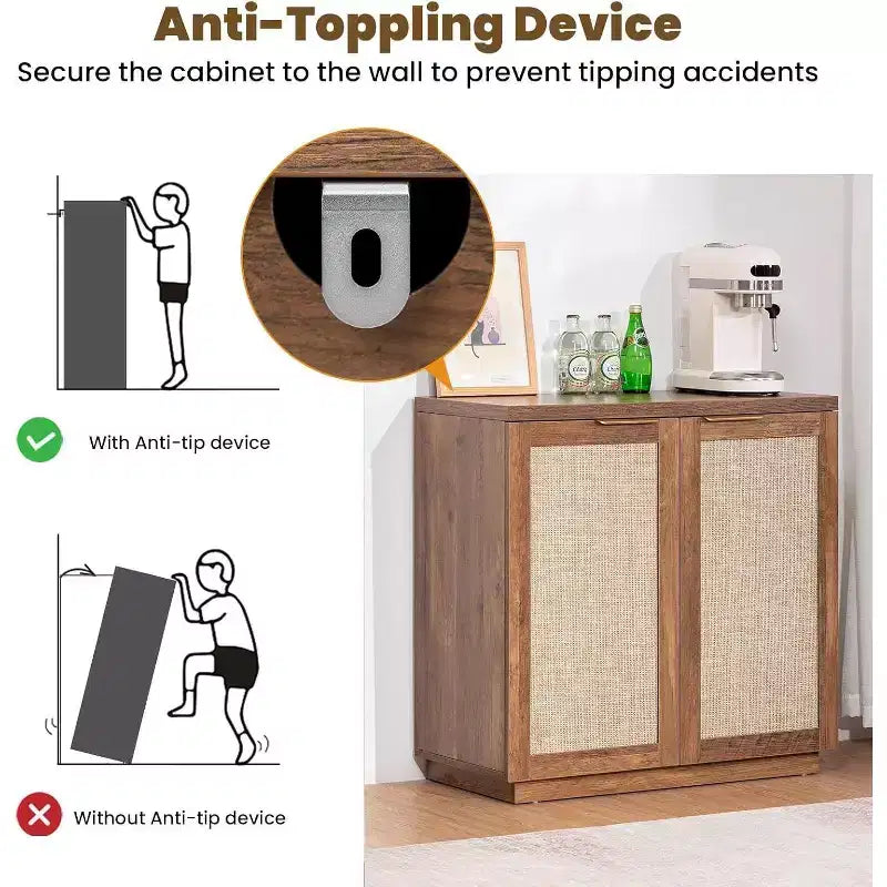 Hommpa 31 Mobiletto Credenza a 2 Ante in Rattan, Organizer Multiuso per Sala da Pranzo