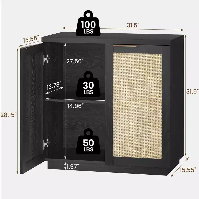 Hommpa 31 Mobiletto Credenza a 2 Ante in Rattan, Organizer Multiuso per Sala da Pranzo