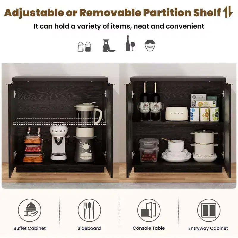 Hommpa 31 Mobiletto Credenza a 2 Ante in Rattan, Organizer Multiuso per Sala da Pranzo