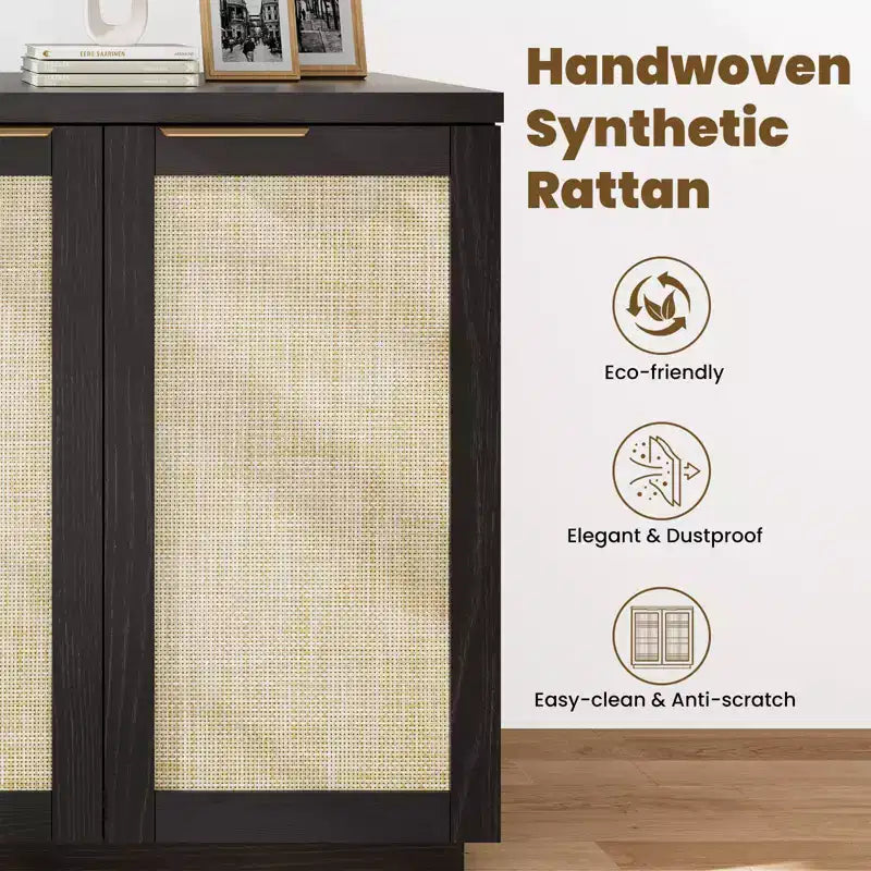 Hommpa 31 Mobiletto Credenza a 2 Ante in Rattan, Organizer Multiuso per Sala da Pranzo