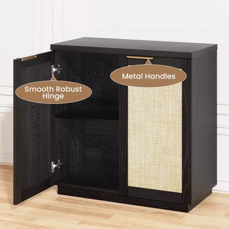 Hommpa 31 Mobiletto Credenza a 2 Ante in Rattan, Organizer Multiuso per Sala da Pranzo