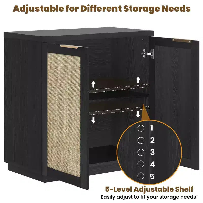 Hommpa 31 Mobiletto Credenza a 2 Ante in Rattan, Organizer Multiuso per Sala da Pranzo