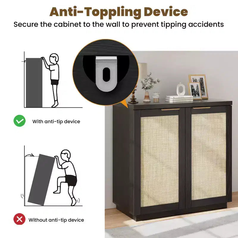 Hommpa 31 Mobiletto Credenza a 2 Ante in Rattan, Organizer Multiuso per Sala da Pranzo