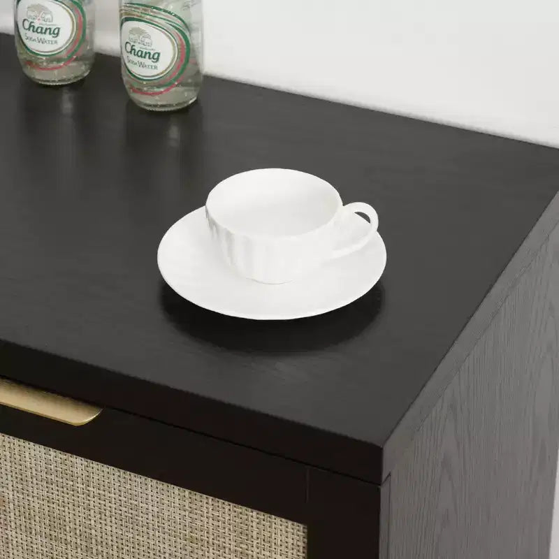 Hommpa 31 Mobiletto Credenza a 2 Ante in Rattan, Organizer Multiuso per Sala da Pranzo