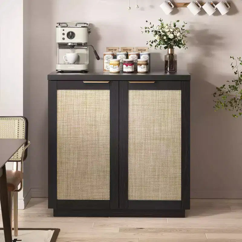 Hommpa 31 Mobiletto Credenza a 2 Ante in Rattan, Organizer Multiuso per Sala da Pranzo