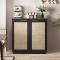 Hommpa 31 Mobiletto Credenza a 2 Ante in Rattan, Organizer Multiuso per Sala da Pranzo