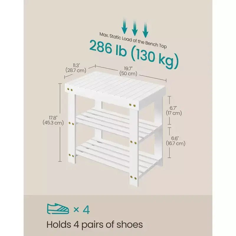 SONGMICS Scarpiera Panca, Organizzatore Porta Scarpe a 3 Livelli in Bambù, Panchina da Ingresso, Capacità di Carico Fino a 130 kg, 28,7 x 50 x 45,2 cm