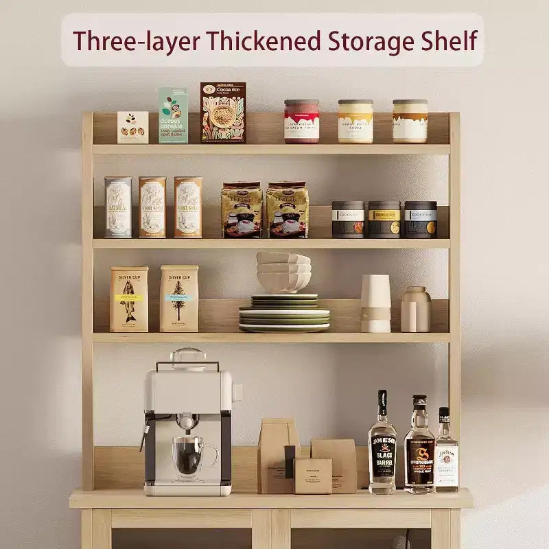 Scaffale da cucina a 6 livelli con armadietto, supporto per forno a microonde, dispensa con anta, scaffale versatile alto, armadietto da caffè stile rustico