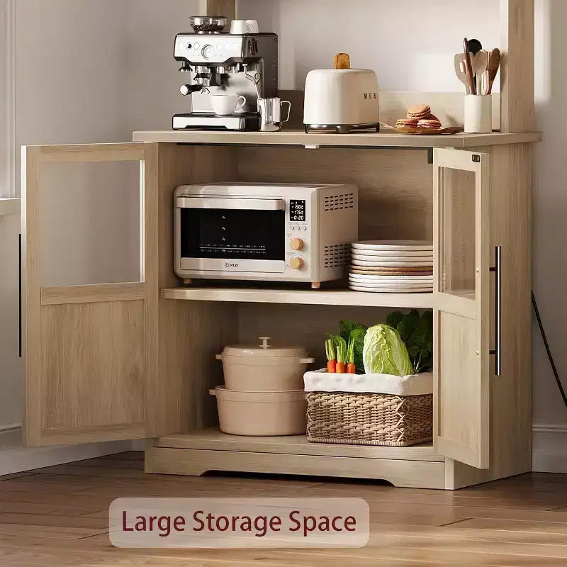 Scaffale da cucina a 6 livelli con armadietto, supporto per forno a microonde, dispensa con anta, scaffale versatile alto, armadietto da caffè stile rustico
