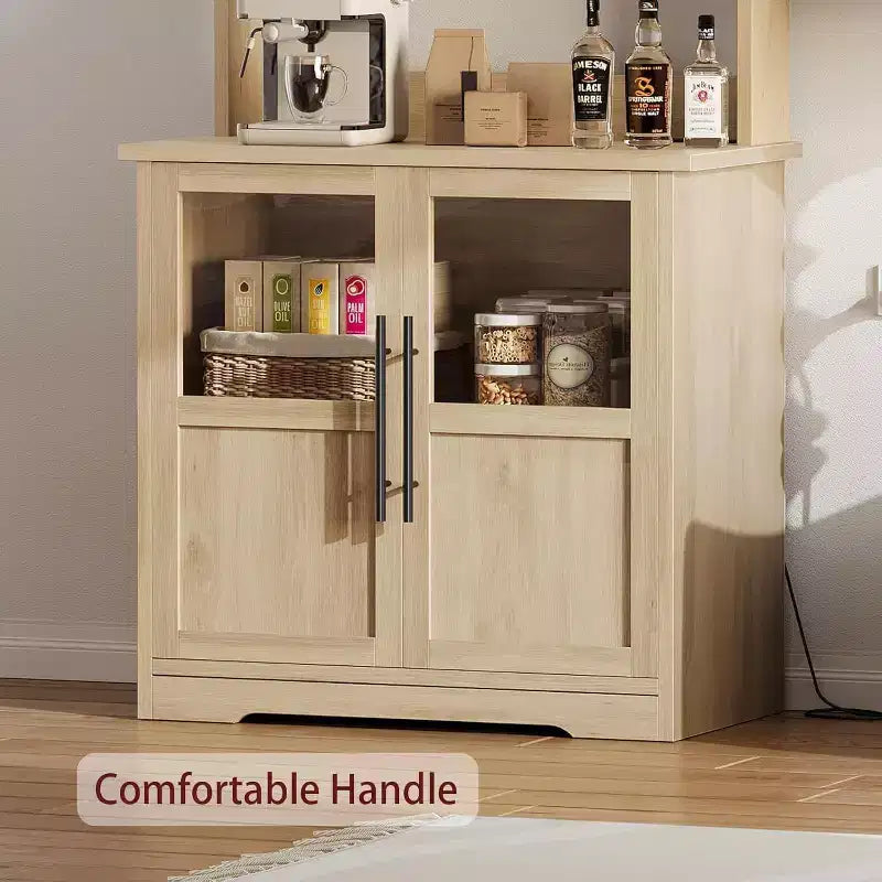 Scaffale da cucina a 6 livelli con armadietto, supporto per forno a microonde, dispensa con anta, scaffale versatile alto, armadietto da caffè stile rustico