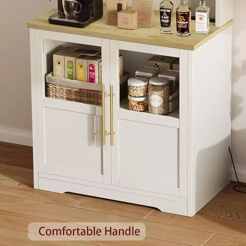 Scaffale da cucina a 6 livelli con armadietto, supporto per forno a microonde, dispensa con anta, scaffale versatile alto, armadietto da caffè stile rustico