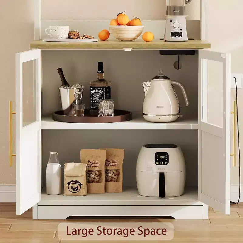 Scaffale da cucina a 6 livelli con armadietto, supporto per forno a microonde, dispensa con anta, scaffale versatile alto, armadietto da caffè stile rustico
