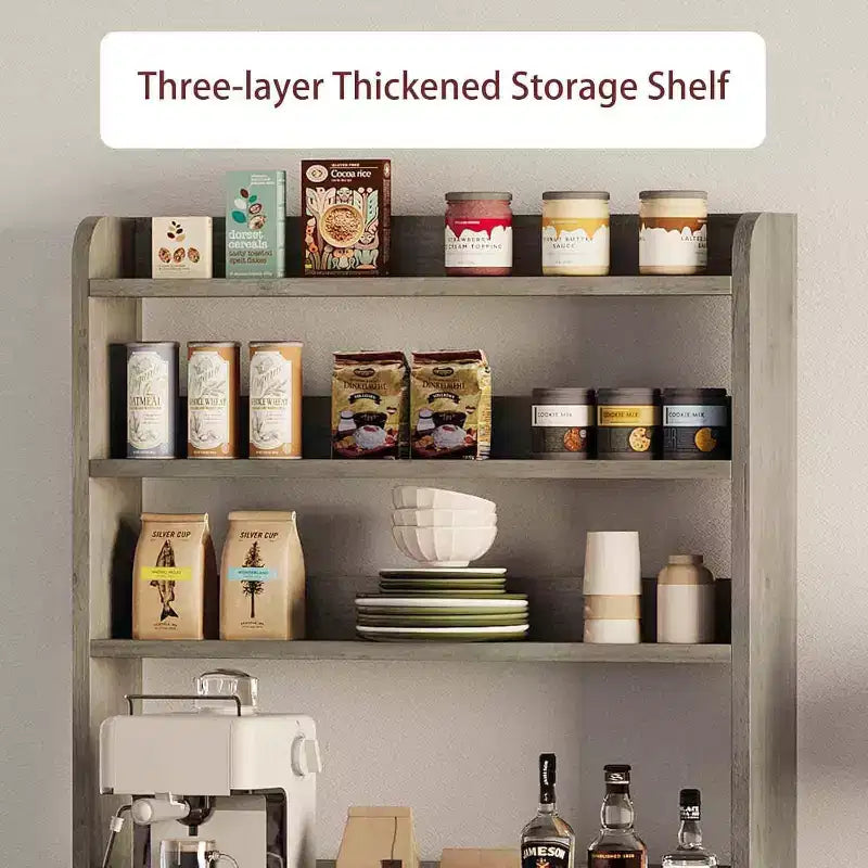 Scaffale da cucina a 6 livelli con armadietto, supporto per forno a microonde, dispensa con anta, scaffale versatile alto, armadietto da caffè stile rustico