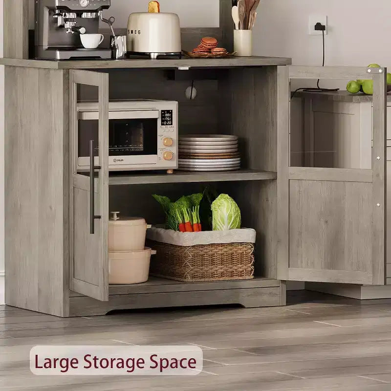 Scaffale da cucina a 6 livelli con armadietto, supporto per forno a microonde, dispensa con anta, scaffale versatile alto, armadietto da caffè stile rustico