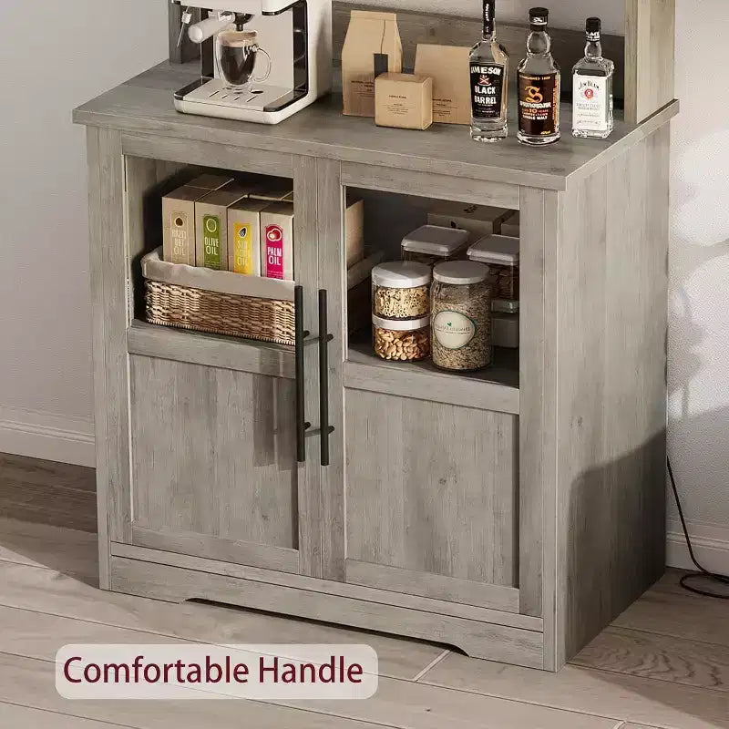 Scaffale da cucina a 6 livelli con armadietto, supporto per forno a microonde, dispensa con anta, scaffale versatile alto, armadietto da caffè stile rustico